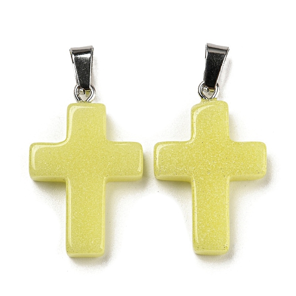 

PandaHall Synthetic Luminous Stone Dyed Pendants, Glow in the Dark Cross Charms with Platinum Plated Iron Snap on Bails, Light Khaki...