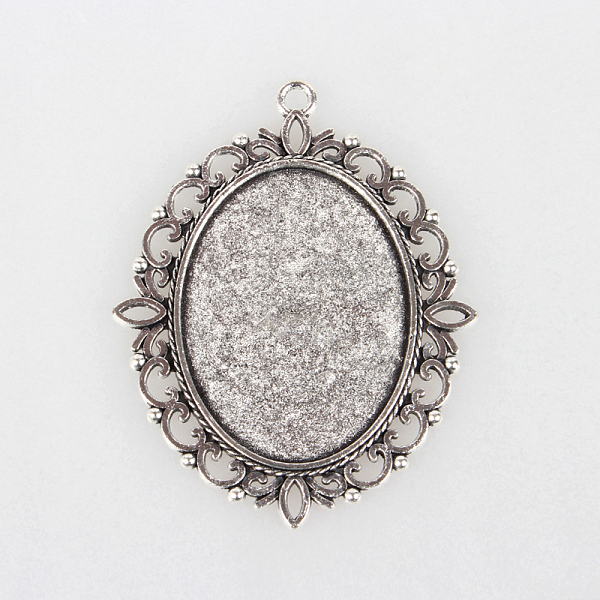 

PandaHall Tibetan Style Alloy Pendant Cabochon Settings, Cadmium Free & Lead Free, Oval, Antique Silver, Tray: 30x40mm, 61x47x2mm, Hole: 3mm...