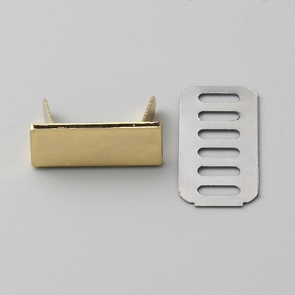 

PandaHall Zinc Alloy Bag Decorative Clasps, Stamping Blank Tags, with Shim, Rectangle, Light Gold, 2.2x0.8x0.25cm Alloy Rectangle
