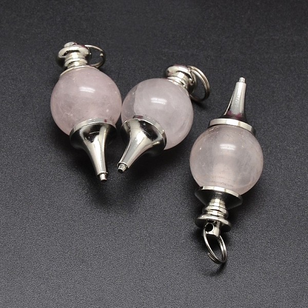 

PandaHall Platinum Tone Zinc Alloy Natural Rose Quartz Pendants, Lead Free & Nickel Free, 41~43x18mm, Hole: 5.5mm Rose Quartz Others