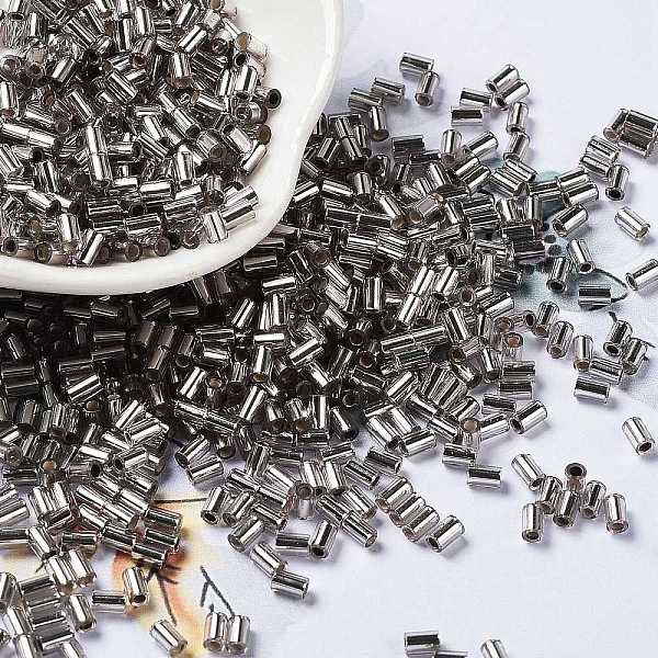 

PandaHall Baking Paint Glass Round Bugle Beads, Silver Lined, Tube, Gray, 3.5~3.8x2~2.5mm, Hole: 1.2mm Glass Gray