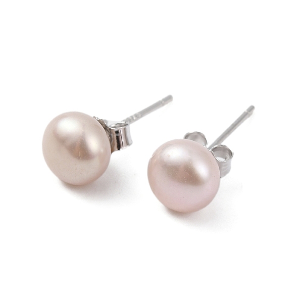 

PandaHall Natural Pearl Round Bead Stud Earrings, with Real Platinum Plated 925 Sterling Silver Findings, Thistle, 16x6~7mm Pearl Round..., Purple