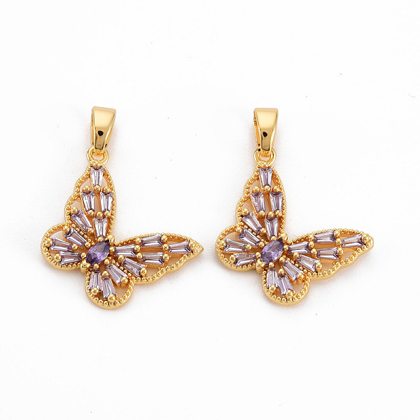 

PandaHall Brass Lilac Cubic Zirconia Pendants, Nickel Free, Butterfly, Real 18K Gold Plated, 14x17x2.5mm, Hole: 5x3mm Brass+Cubic Zirconia..., Purple