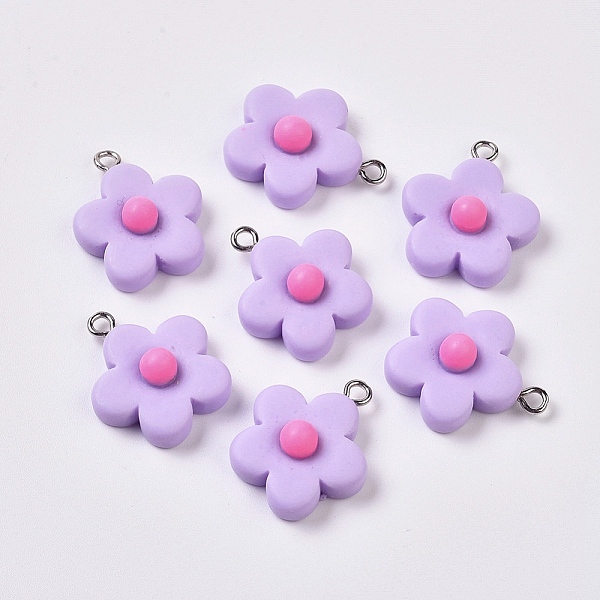 

PandaHall Resin Pendants, with Platinum Plated Screw Eye Pin Peg Bails, Flower, Lilac, 24x19.5x8mm, Hole: 2mm Resin Flower Purple