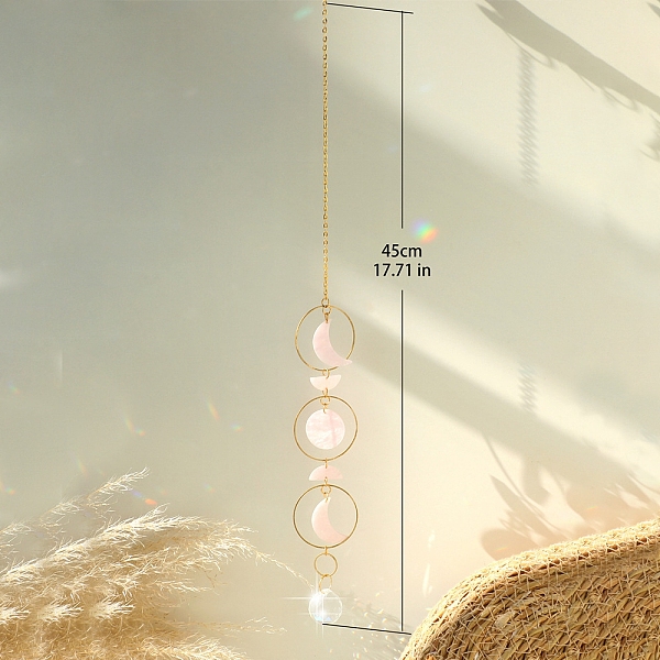 

PandaHall Acrylic Moon Phases Hanging Ornaments, Metal Ring and Glass Teardrop Charm Suncatchers for Home Car Decorations, Pink, 450mm...