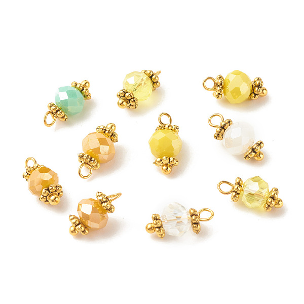 

PandaHall Electroplate Glass Beads Pendant, with Brass Findings, Faceted Rondelle, Yellow, 12x5.5mm, Hole: 1.4mm Brass+Glass Rondelle Yellow