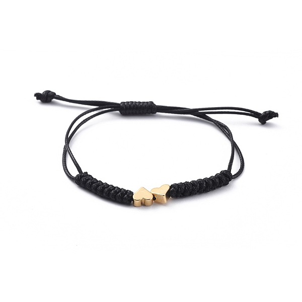 

PandaHall Unisex Adjustable Korean Waxed Polyester Cord Braided Bead Bracelets, with Brass Beads, Heart, Real 18K Gold Plated, Black...