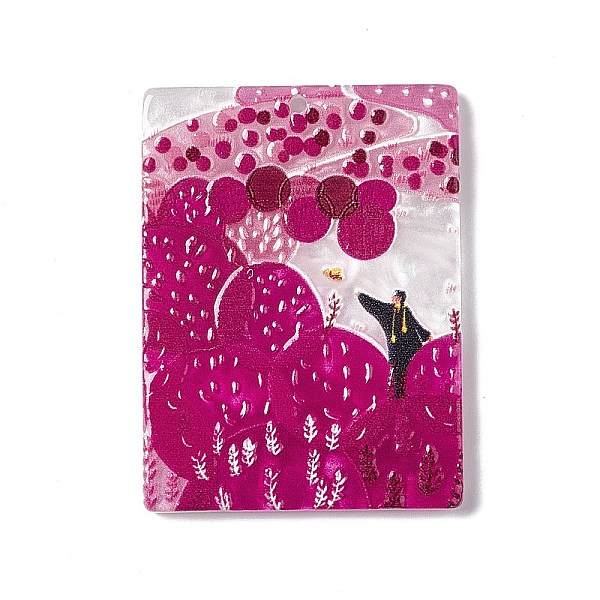 

PandaHall Embossed Printed Acrylic Pendants, Rectangle Charms with Scenery Pattern, Pink, 41.5x31x2.7mm, Hole: 1.6mm Acrylic Others Pink