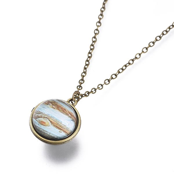 

PandaHall Glass Pendant Necklace, with Alloy Cable Chains and Lobster Claw Clasps, Cadmium Free & Lead Free, Round, Jupiter Pattern, 20.07...