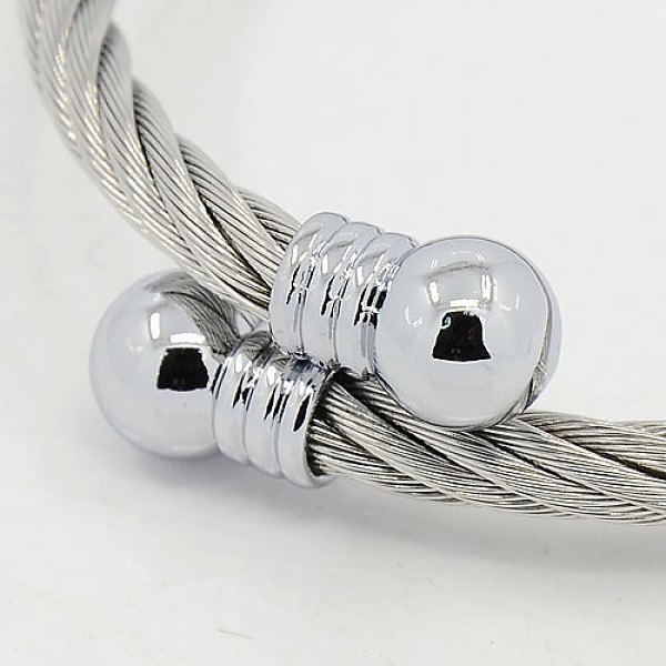 

PandaHall Trendy Men 304 Stainless Steel Torque Bangles, 304 Stainless Steel Rope Bangles, with Metal Findings, Stainless Steel Color &...