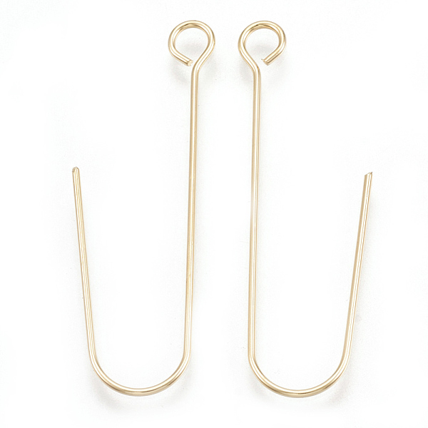 

PandaHall Brass Earring Hooks, with Horizontal Loop, Real 18K Gold Plated, 36x13x0.5mm, Hole: 2.5mm, 24 Gauge, Pin: 0.5mm Brass