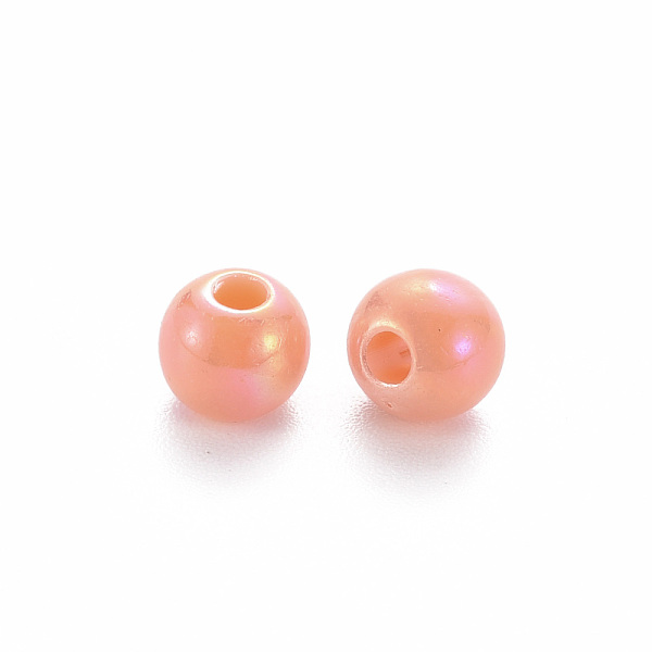 

PandaHall Opaque Acrylic Beads, AB Color Plated, Round, Dark Salmon, 6x5mm, Hole: 1.8mm, about 4400pcs/500g Acrylic Round