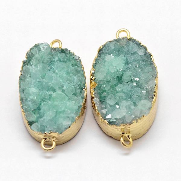 

PandaHall Electroplated Natural & Dyed Druzy Agate Links connectors, with Golden Plated Brass Findings, Oval, Aqua, 30~42x15~27x9~12mm, Hole..., Cyan