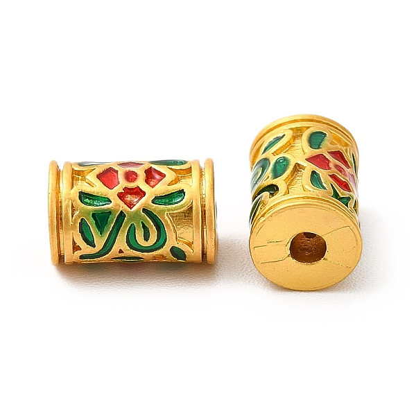 

PandaHall Alloy Enamel Beads, Rack Plating, Column with Flower Pattern, Green & Red, Matte Gold Color, 9x6mm, Hole: 2mm Alloy+Enamel Column...