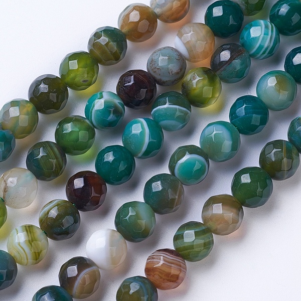

PandaHall Natural Striped Agate/Banded Agate Beads Strands, Dyed & Heated, Faceted, Grade A, Round, Green, 6mm, Hole: 1mm, about...