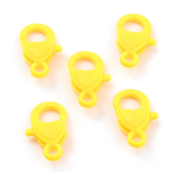 

PandaHall Plastic Lobster Claw Clasps, Heart, Yellow, 22.5x13x6.5mm, Hole: 3mm Plastic Heart Yellow