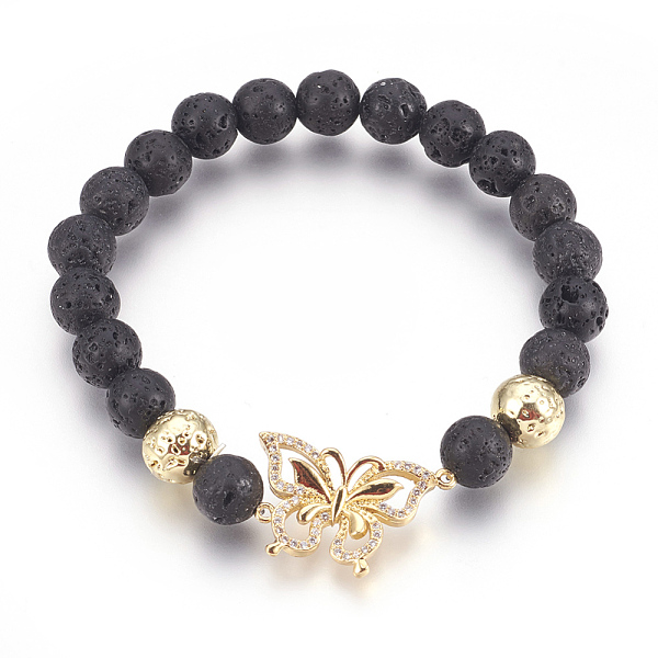 

PandaHall Stretch Bracelets, with Long-Lasting Plated Electroplated Natural Lava Rock, Natural Lava Rock and Brass Cubic Zirconia Beads..., Clear