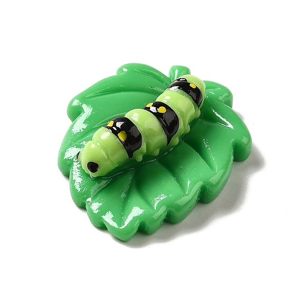 

PandaHall Opaque Resin Cabochons, Leaf, Lime, Insect Pattern, 27.5x22x9mm Resin Insects Green