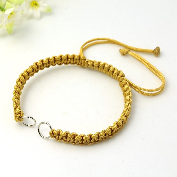 

PandaHall Nylon DIY Bracelet Making, with Brass Rings, Platinum, Light Khaki, 140~175x4~7.5mm Nylon