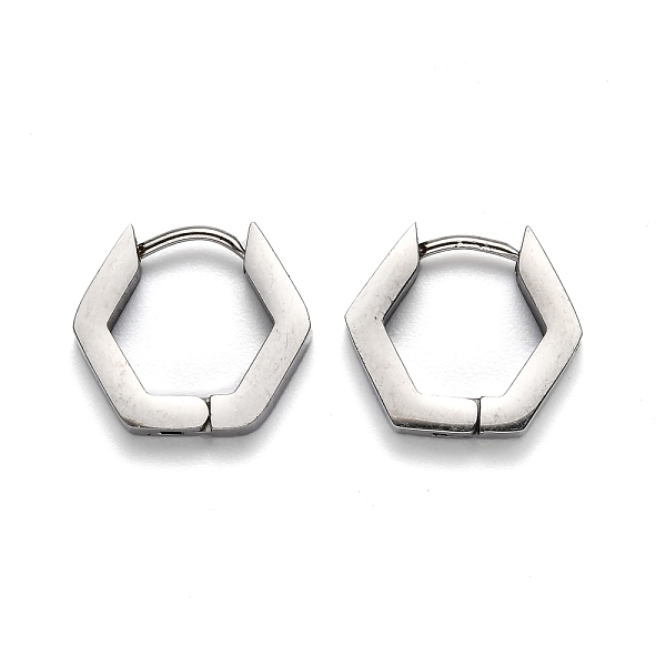 

PandaHall 304 Stainless Steel Hexagon Huggie Hoop Earrings, Stainless Steel Color, 14x15.5x3mm, Pin: 1mm 304 Stainless Steel Hexagon