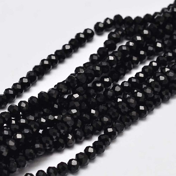 PandaHall Faceted Rondelle Glass Beads Strands, Black, 3.5x2.5~3mm, Hole: 0.8mm, about 123~127pcs/strand, 13.7~14.1 inch(35~36cm) Glass...