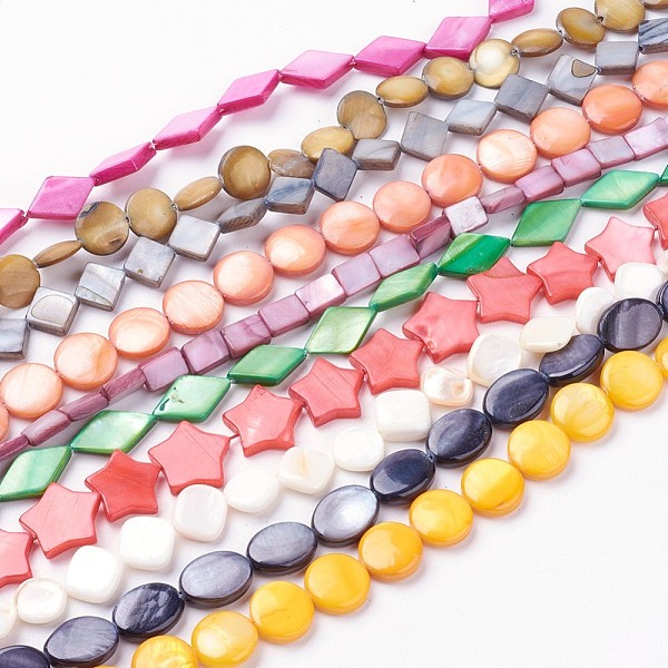 

PandaHall Natural Freshwater Shell Beads Strands, Mixed Shape, Mixed Color, 8~16x4~12x2~4mm, Hole: 0.5~1mm, about 26~49pcs/strand, 15.3..., Multicolor