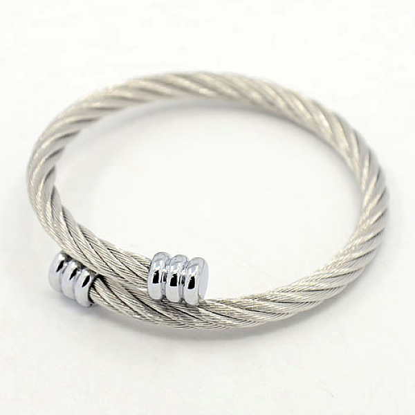 

PandaHall Trendy 304 Stainless Steel Bangles, Men's Torque Bangles, Stainless Steel Color, 55mm 304 Stainless Steel