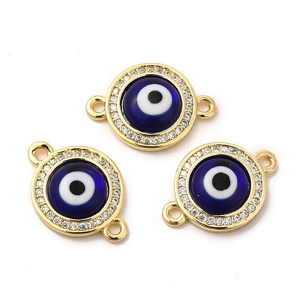 

PandaHall Rack Plating Real 18K Gold Plated Brass Micro Pave Clear Cubic Zirconia Connector Charms, Flat Round with Evil Eye Links, with..., Blue