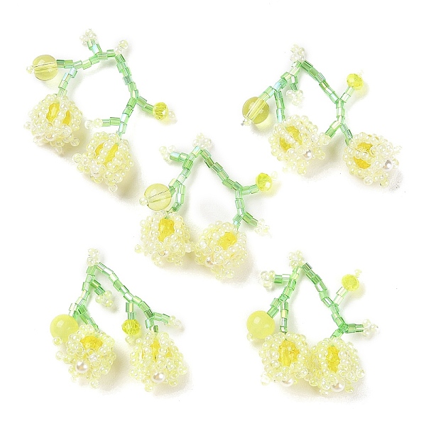 

PandaHall Seed & Acrylic & ABS Plastic Pearl Beaded Pendants, Cherry Charms, Yellow, 30~32x33~35x12~13mm, Hole: 1.2~1.4mm Glass Cherry...