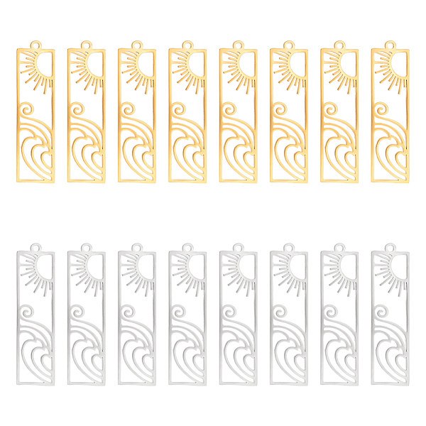 

PandaHall UNICRAFTALE 8pcs 2 Colors Sun Wave Charms Stainless Steel Rectangle Hollow Pendants Ocean Pendant 41x11mm Hypoallergenic Charms...