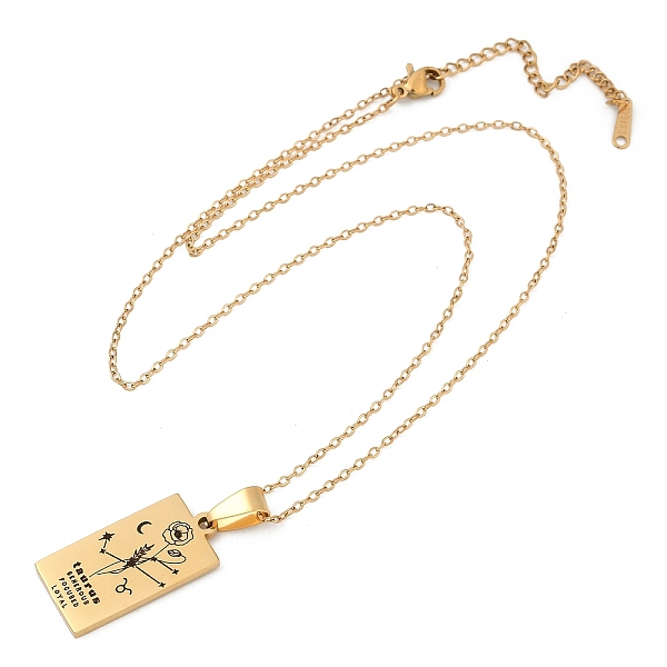 12 Constellation Stainless Steel Tarot Card Engraved Pendant Cable Chain Necklaces