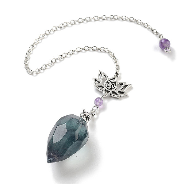 

PandaHall Natural Fluorite Teardrop Dowsing Pendulums, with Chakra Alloy Lotus & Rack Plating Brass Findings, 246mm, Hole: 1.5mm Fluorite...