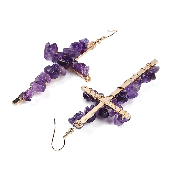 Natürliche Amethyst-Kreuz-Ohrhänger