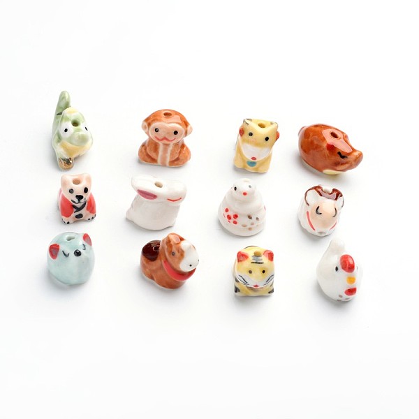 

PandaHall Handmade Porcelain Beads, Famille Rose Porcelain, Twelve Chinese Zodiac Signs, Random Mixed Chinese Zodiac, 13~19x11~17x12~25mm..., Multicolor