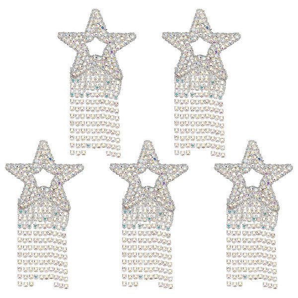 PandaHall FINGERINSPIRE 5Pcs Star with Tassel Glitter Hotfix Rhinestone, Iron on Patches, Dress Shoes Garment Decoration, Crystal, 80x38mm...