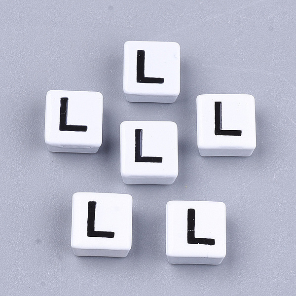 

PandaHall Spray Painted Alloy Multi-Strand Links, For Tile Elastic Bracelets Making, Square with Letter, Letter.L, 8x8x4mm, Hole: 1.2mm..., White