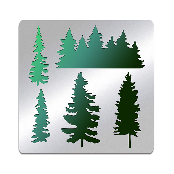 PandaHall BENECREAT Pine Tree Stainless Steel Stencil Template, 15.6x15.6cm Forest Metal Journal Stencils Templates Tool for Wood Burning...