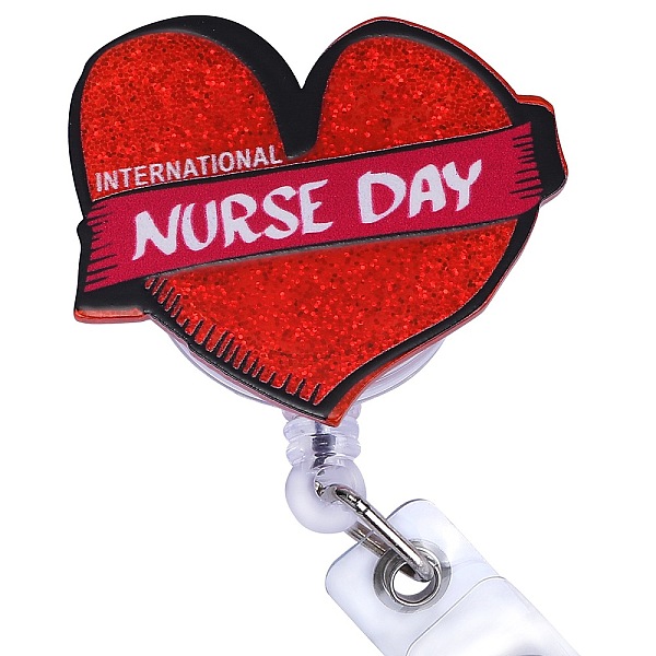 

PandaHall Glittered Acrylic & ABS Plastic Badge Reel, Retractable Badge Holder, Heart, 90mm, Heart: 41x48mm Acrylic Heart Red