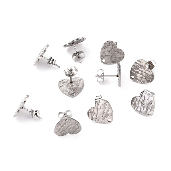 

PandaHall 304 Stainless Steel Stud Earring Findings, with Ear Nuts, Textured Heart, Stainless Steel Color, 12x13mm, Hole: 1.5mm, Pin: 0.7mm...