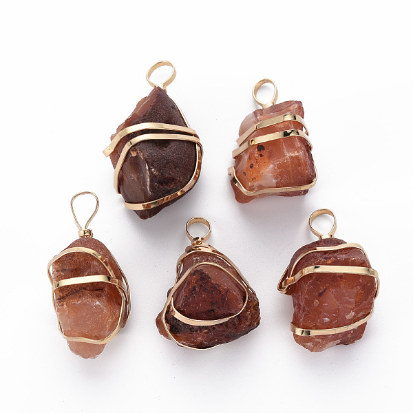 

PandaHall Natural Carnelian Pendants, with Golden Brass Findings, Nuggets, 32~41x20~26x16~23mm, Hole: 6~7x4~6mm Carnelian Nuggets