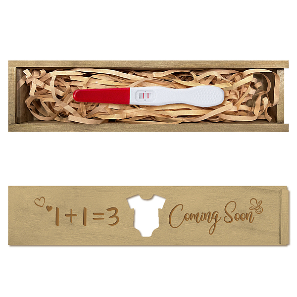 

PandaHall Rectangle Wooden Pregnancy Test Keepsake Box with Slide Cover, Baby Annouced Engraved Case for Grandparents Dad Aunt and Uncle..., Brown
