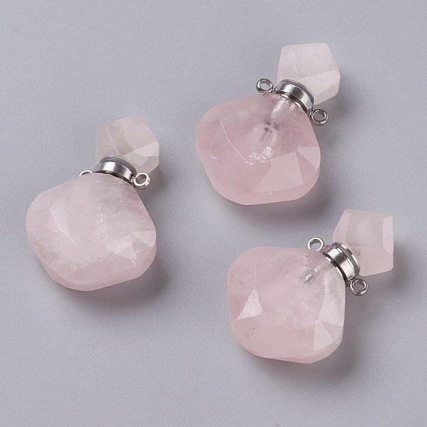 

PandaHall Rhombus Natural Rose Quartz Perfume Bottle Pendants, with 304 Stainless Steel Findings, Faceted, Stainless Steel Color...