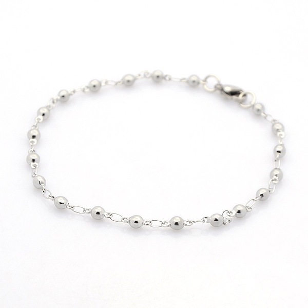 

PandaHall Casual Style 304 Stainless Steel Ball Link Chain Bracelets, with Lobster Claw Clasps, Stainless Steel Color, 8-5/8 inch(220mm)...