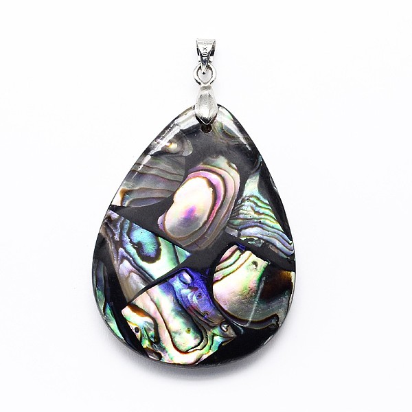 

PandaHall Brass Paua Shell Teardrop Pendants, Platinum, Undyed, 40~42x30~32x4~9mm, Hole: 4mm Paua Shell Teardrop