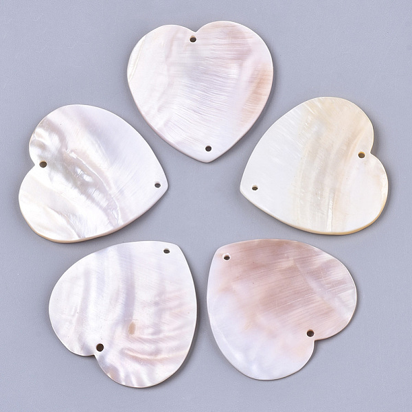 

PandaHall Natural Freshwater Shell Links, Heart, Seashell Color, 48.5x48~49x2mm, Hole: 2mm Shell Heart