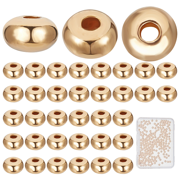

PandaHall CREATCABIN 250Pcs Brass Beads, Long-Lasting Plated, Rondelle, Real 18K Gold Plated, 3x2mm, Hole: 0.9mm Brass Rondelle