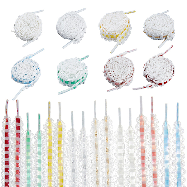 8 Pairs 8 Colors Polyester Gingham Lace Shoelaces