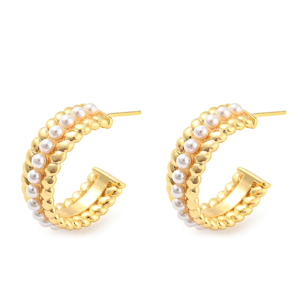 

PandaHall Rack Plating Brass Ring Stud Earrings with Plastic Pearl Beaded, Half Hoop Earrings, Long-Lasting Plated, Lead Free & Cadmium Free...