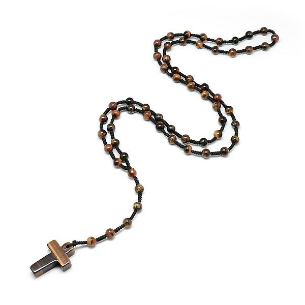 

PandaHall Natural Tiger Eye Pendant Necklaces, with Polyester Braided Rope, Cross, (730~750mm)28.74 inch~29.53 inch Tiger Eye