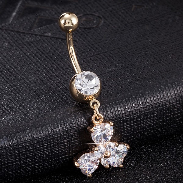 

PandaHall Piercing Jewelry, Brass Cubic Zirconia Navel Ring, Belly Rings, with 304 Stainless Steel Bar, Cadmium Free & Lead Free, Real 18K..., Clear